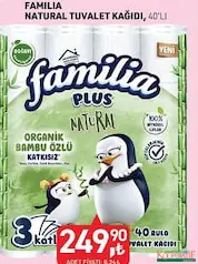 FAMİLİA NATURAL 3 KATLI TUVALET KAĞIDI 40'LI fiyat ve kampanya bilgisi